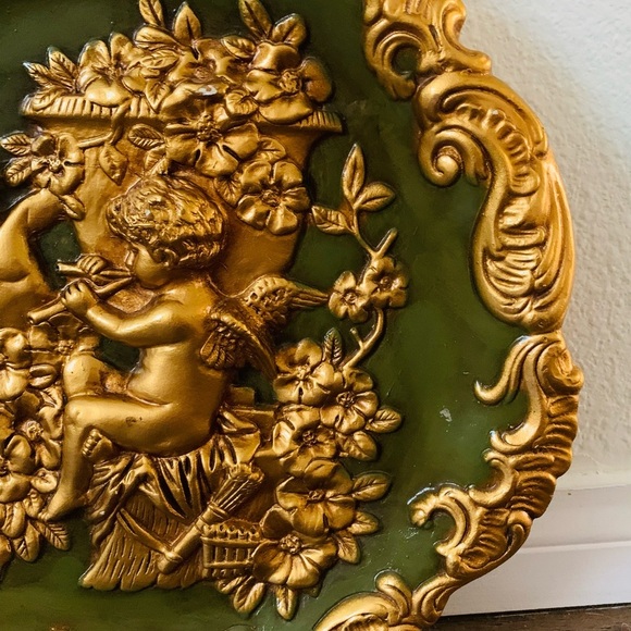 French plaster 3 D  Gold and Green Decorative plaque - Picture 3 of 12